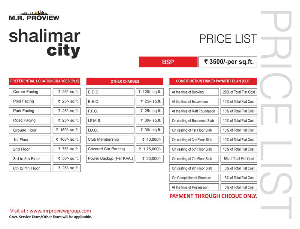 shalimar city price list